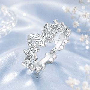 Bague femme papillon fleurs