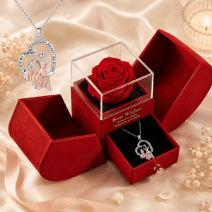 Coffret cadeau rose éternelle collier mère fille