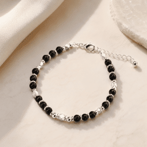 Bracelet femme perles bicolores noires argent