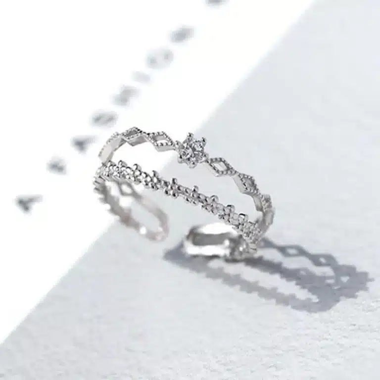 Bague double anneau brillants avec fleurs 3