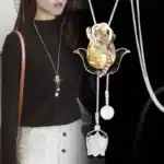 Collier long femme rose dorée 1