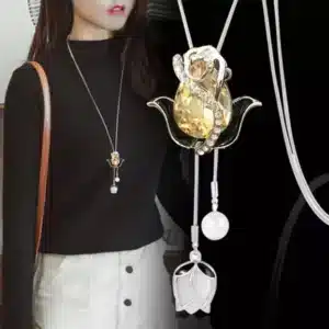 Collier long femme rose dorée 1