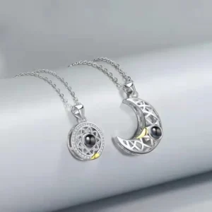 Collier couple personnalisé photo projection lune soleil 4