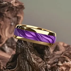 Bague femme dorée et violette 1
