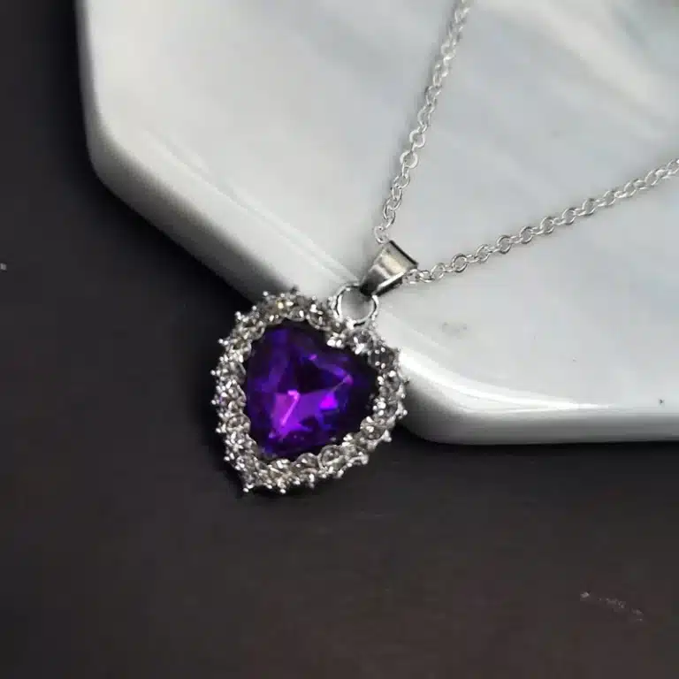 Collier femme coeur pierre colorée brillante 4
