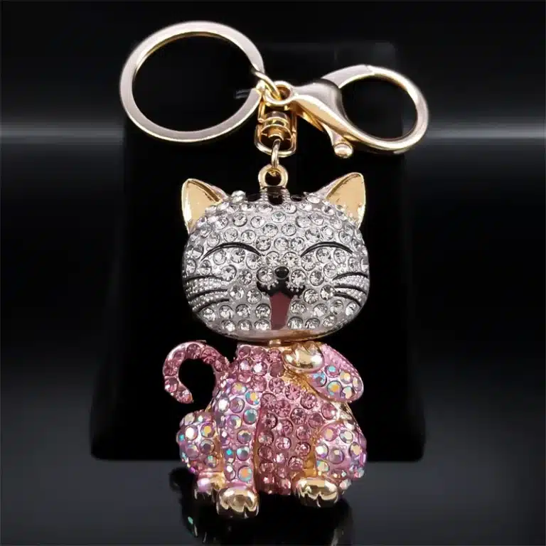 Porte-clés femme chat japonais brillant 7