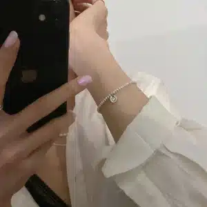 Bracelet femme perles argent cœur ajouré 1