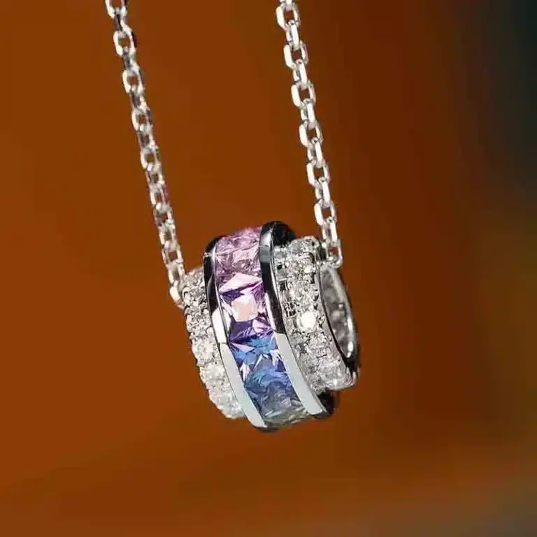 Collier femme anneau multicolore strass 1