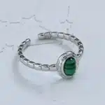 Bague femme ouverte cabochon ovale argent vert 1