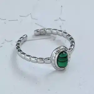 Bague femme ouverte cabochon ovale argent vert 1