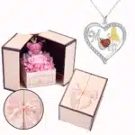 Coffret rose ourson collier coeur fête des mères 1