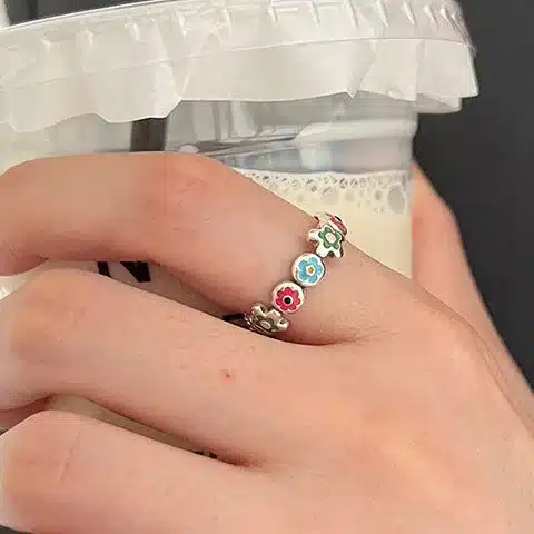 Bague femme couronne de fleurs colorées 1