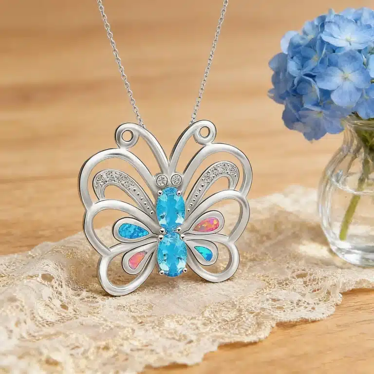 Collier femme papillon pierre colorée 4