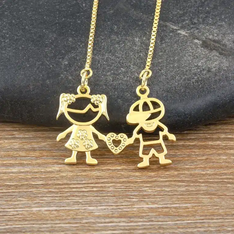 Collier couple doré fille garçon strass 1