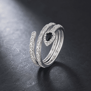 Bague femme serpent noir et argent