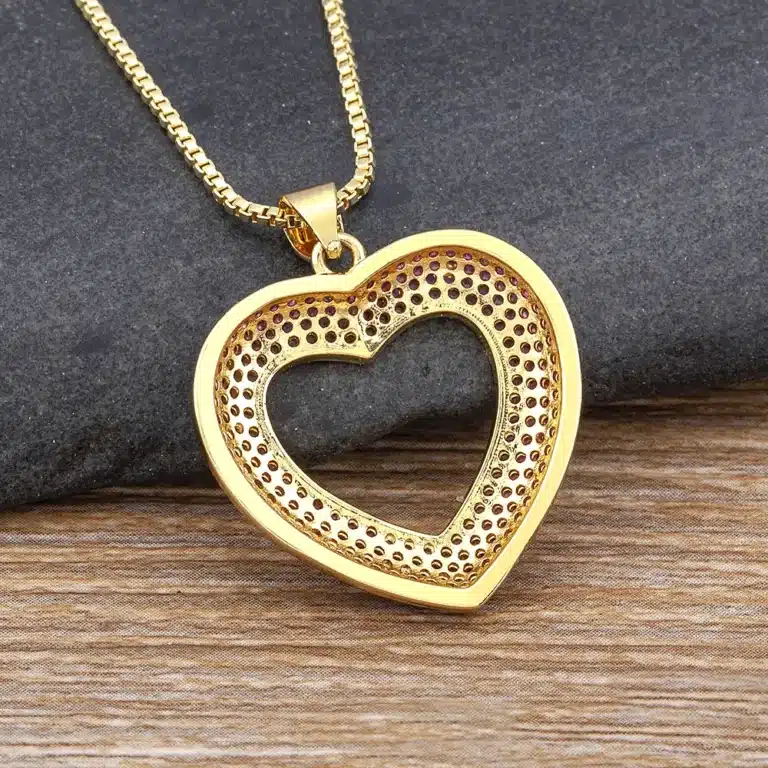 Collier femme coeur pavé ouvert coloré 5