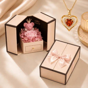 Coffret rose ourson rose éternelle coeur brillant ajouré