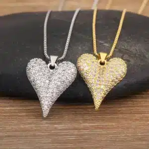 Collier femme coeur étendu strass 1