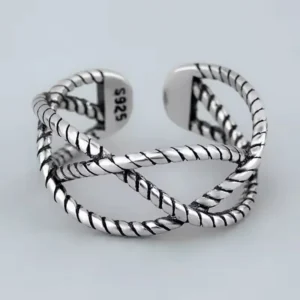 Bague tressée acier inoxydable femme 1