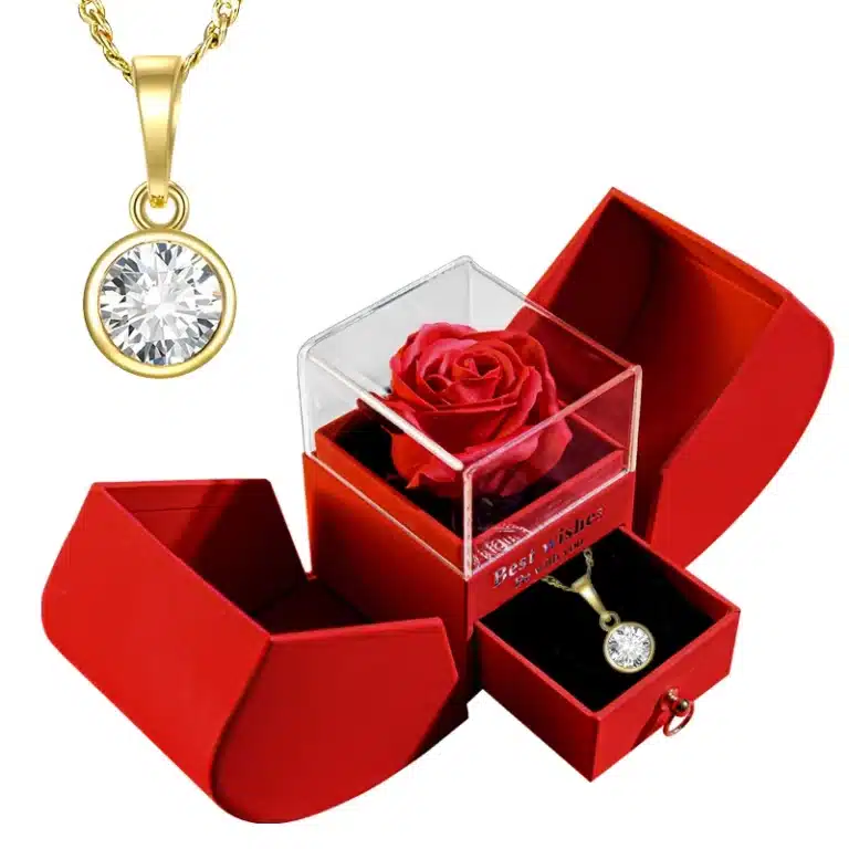 Coffret cadeau femme rose éternelle collier solitaire 1