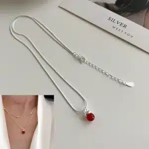 Collier femme argent pierre rouge 1