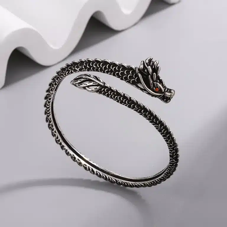 Bracelet femme dragon noir acier 2