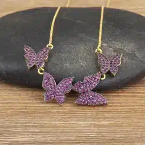 Bijou collier femme papillons colorés 1