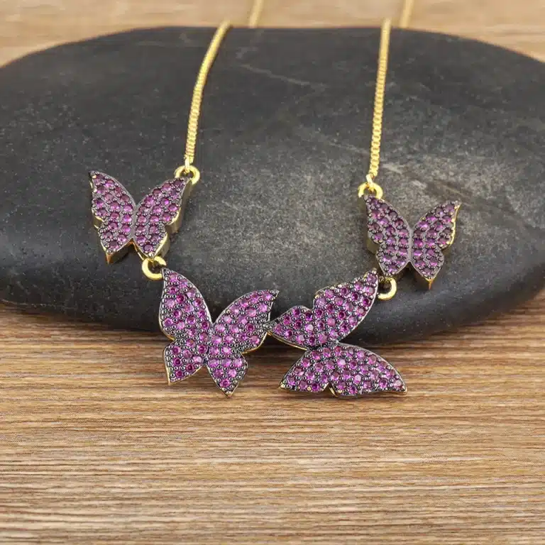 Bijou collier femme papillons colorés 1