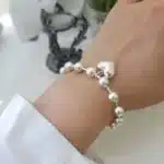Bracelet perles acier pendentif coeur 1