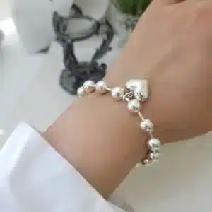 Bracelet perles acier pendentif coeur 1