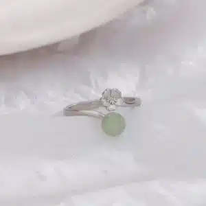 Bague femme argent fleur et perle verte 1