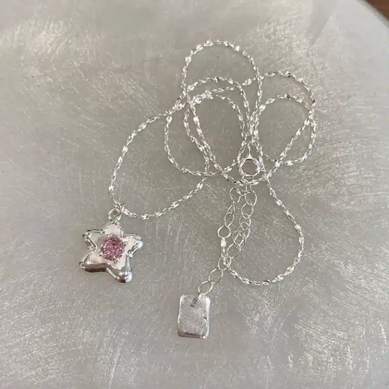 Collier femme étoile pierre rose argent 1