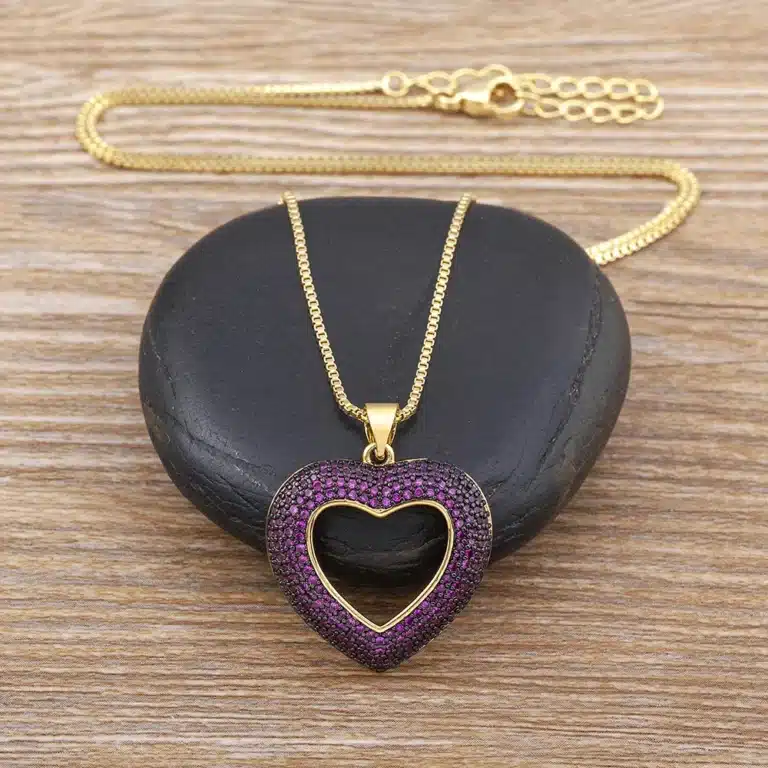 Collier femme coeur pavé ouvert coloré 4
