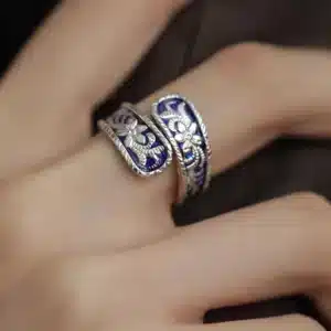 Bague femme argent et bleu 1