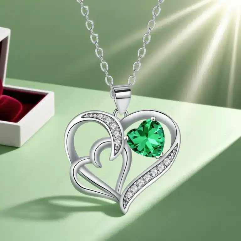 Boîte à bijoux roses éternelles avec collier triple coeur 2