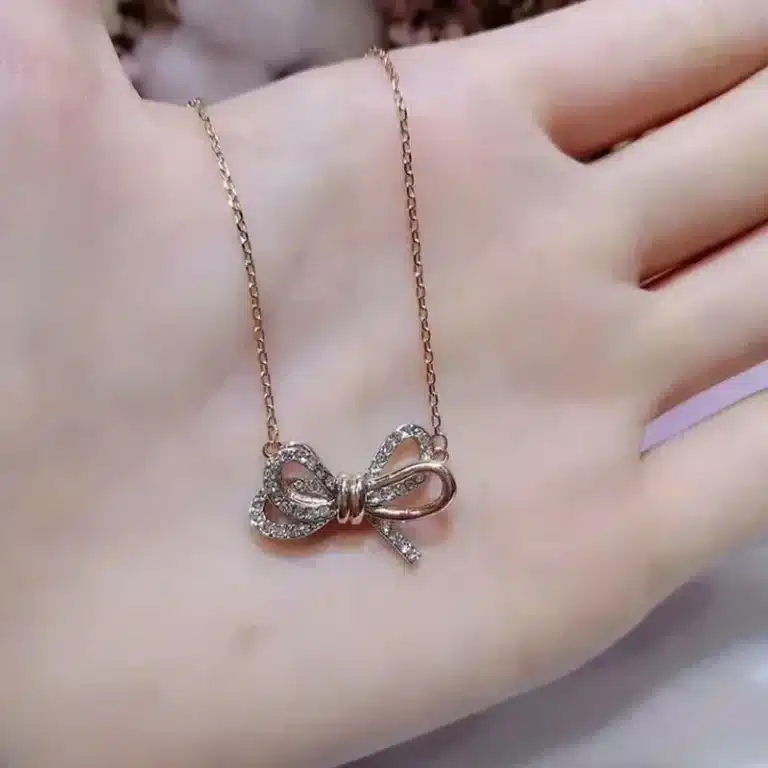 Collier femme rose gold brillant petit noeud 1