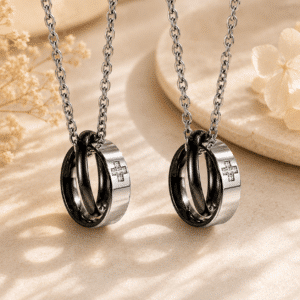 Collier couple bague croix