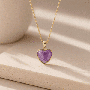 Collier femme améthyste coeur doré