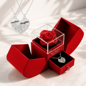 Coffret cadeau rose éternelle 2 colliers mère et fille