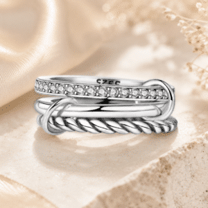 Bague femme triple anneau torsadé argent brillant