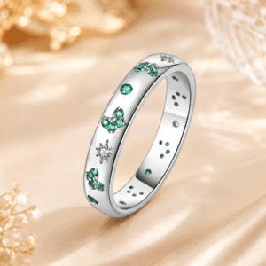 Bague femme trèfle pierre verte argent
