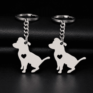 Porte-clés couple chien mini coeur argenté