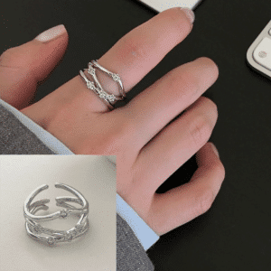 Bague ouverte croisée multi-rangs fleurs argent