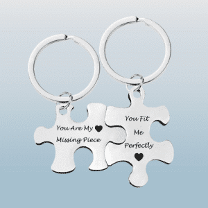 Porte-clés couple puzzle missing piece coeur noir