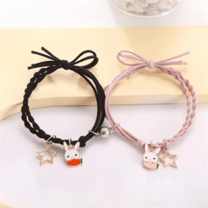 Bracelets couple aimantés lapins rose et noir