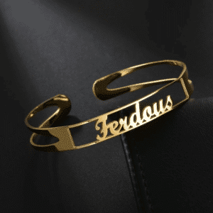 Bracelet femme manchette prénom doré personnalisé